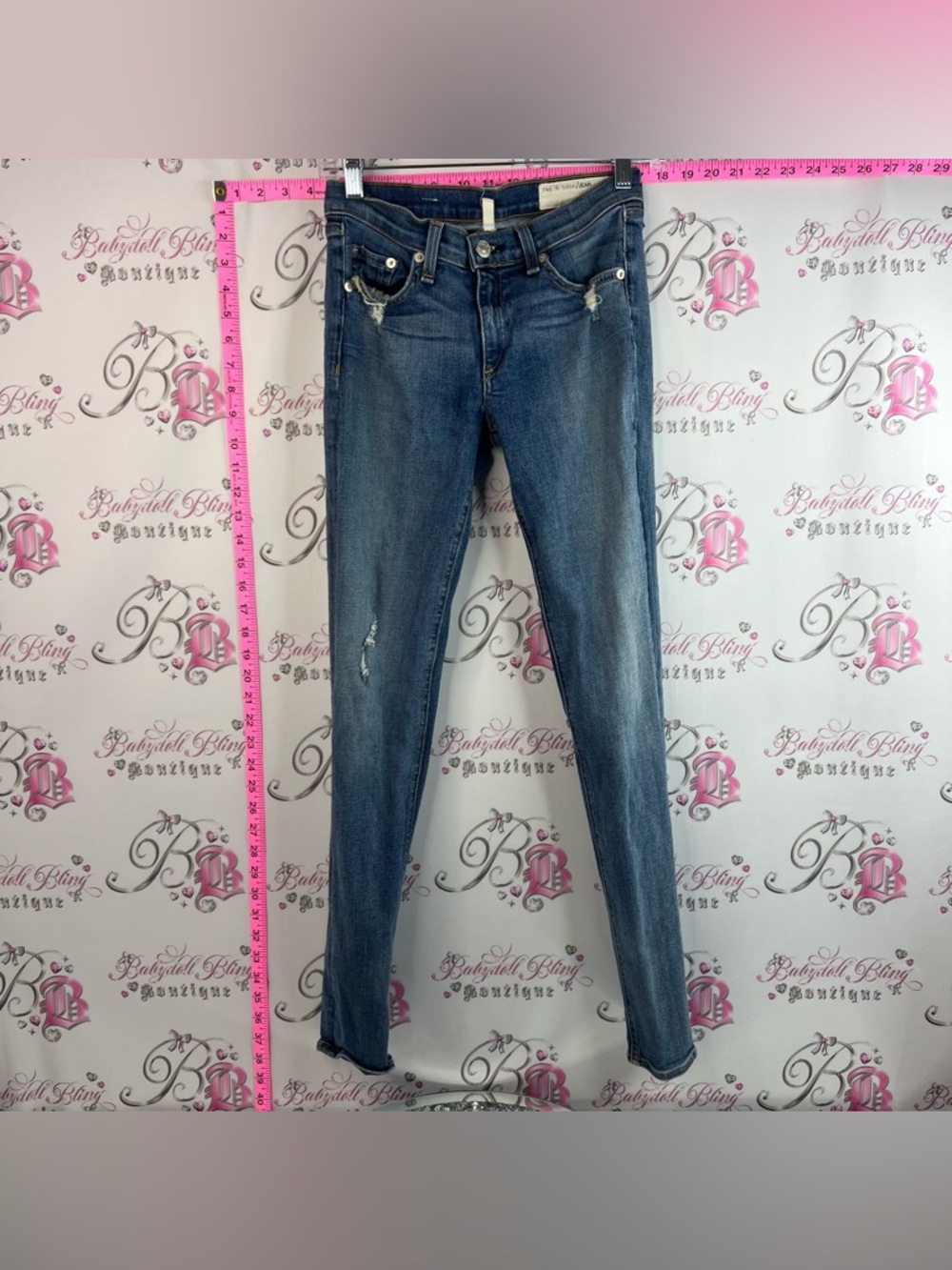 rag & bone jeans bottoms Women's Skinny Distressed Jeans - Medium Blue Wash